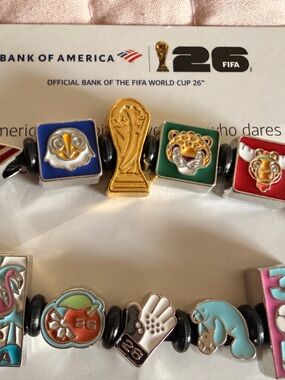 Bank of America FIFA World Cup 26 Gold Trophy and Team Charm Bracelet